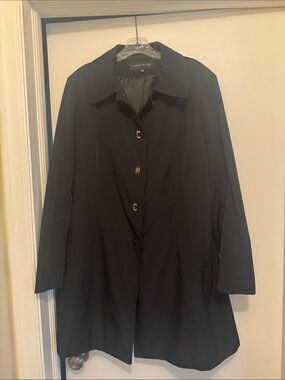 Anne Klein Black Classic Button-Front Trench Coat